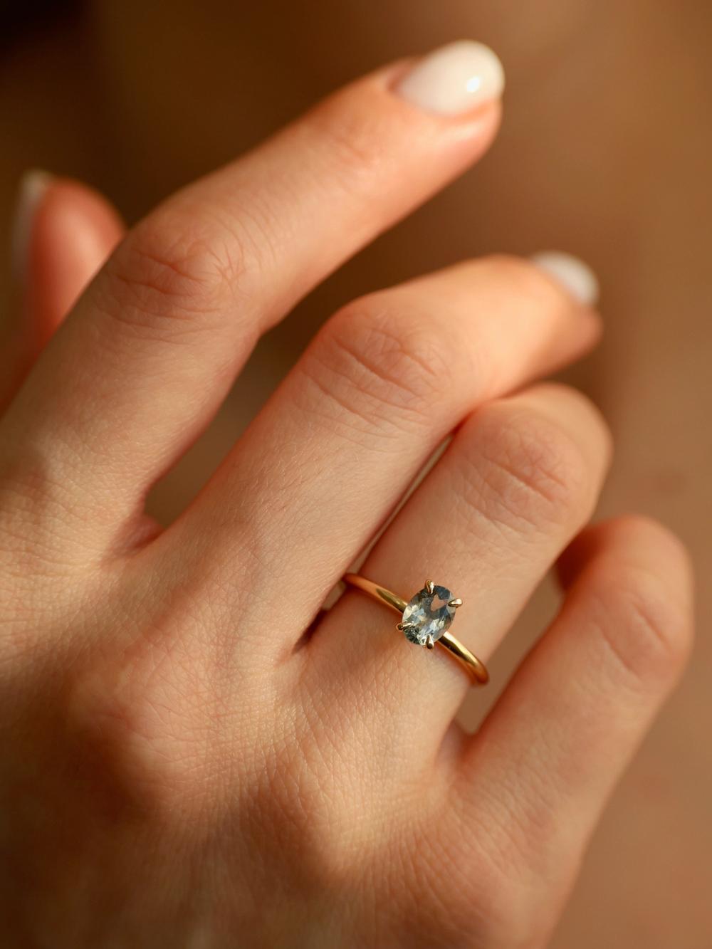 Mist Grey Oval Tourmaline Ring