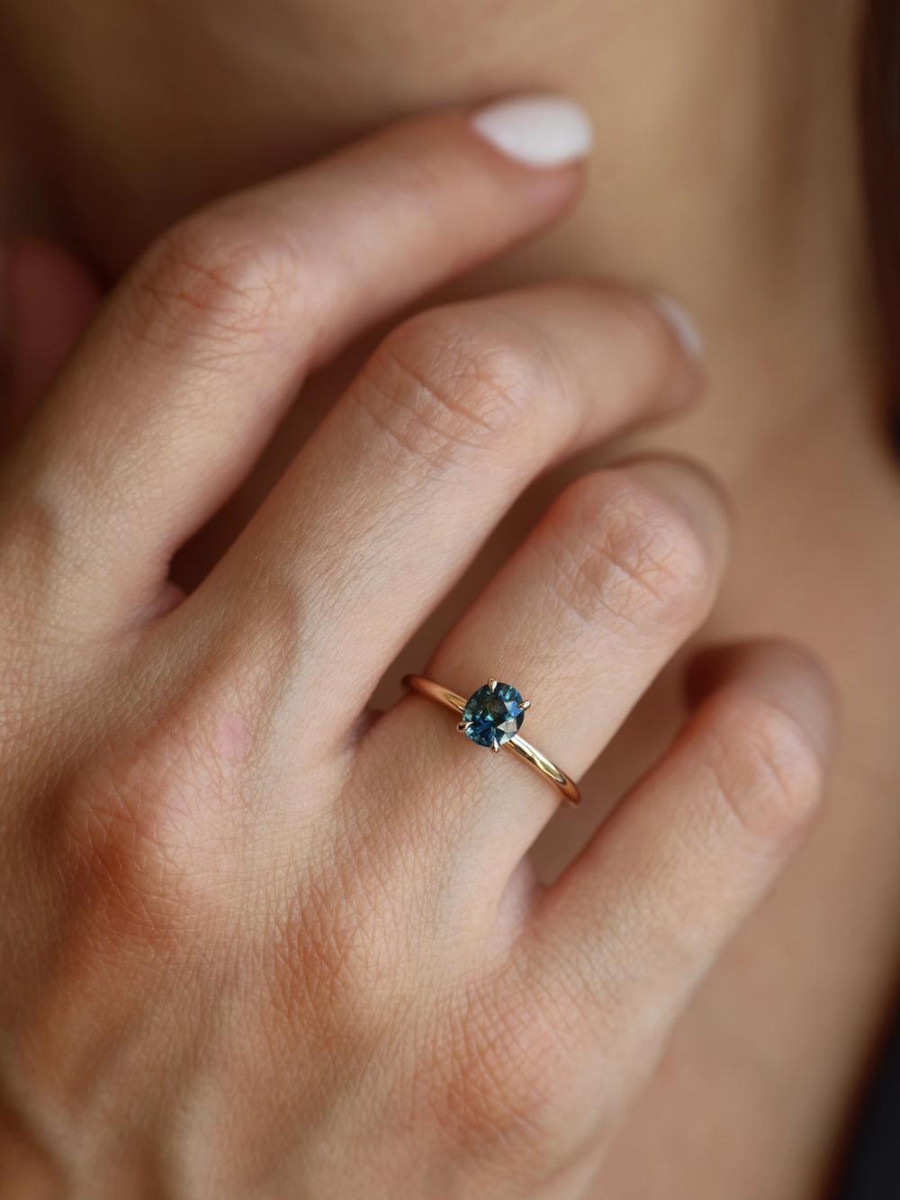 Teal Peacock Oval Sapphire Ring