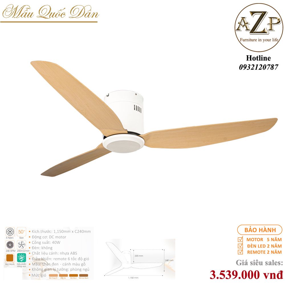 Quạt Nhóm Quốc Dân 3 Cánh Nhựa - Không Đèn/ Bảo Hành 5 năm AZP-QQD100 59
