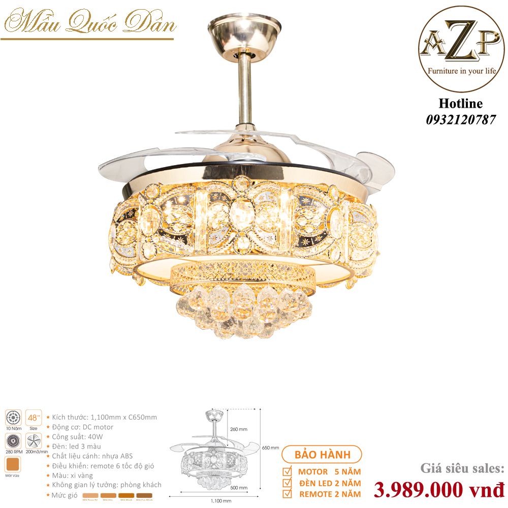 Quạt Nhóm Quốc Dân 4 Cánh Nhựa ABS - Có Đèn/ Bảo Hành 5 năm AZP-QQD100 31