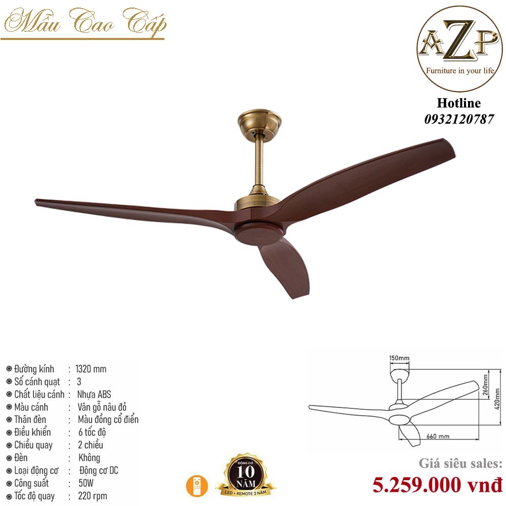 Quạt Nhóm Trung Lưu 3 Cánh Nhựa ABS - Không Đèn/ Bảo Hành 10 năm-AZP-QTL12
