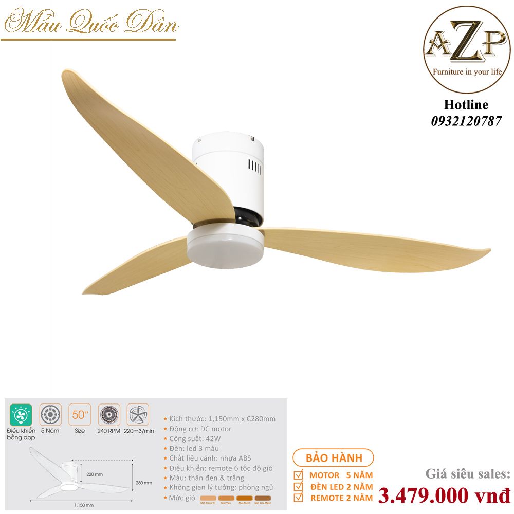 Quạt Nhóm Quốc Dân 3 Cánh Nhựa ABS - Không Đèn/ Bảo Hành 5 năm AZP-QQD100 56