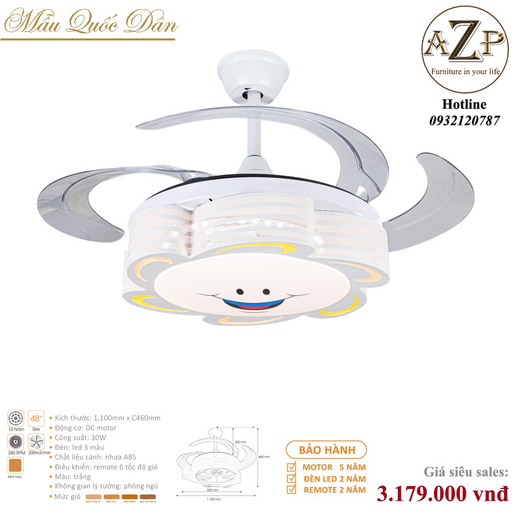 Quạt Nhóm Quốc Dân 4 Cánh Nhựa ABS - Có Đèn/ Bảo Hành 5 năm AZP-QQD100 42