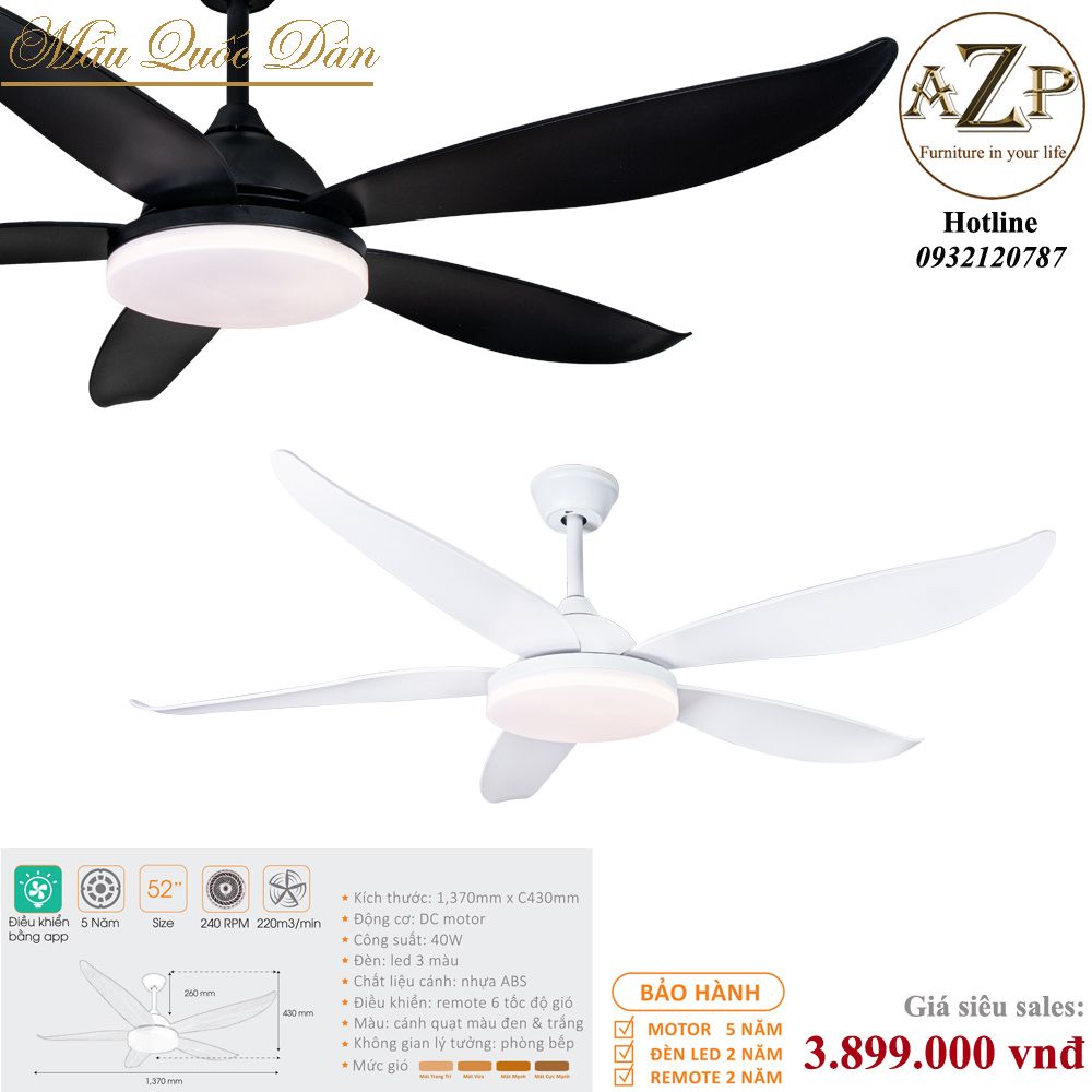 Quạt Nhóm Quốc Dân 5 Cánh Nhựa ABS - Có Đèn/ Bảo Hành 5 năm AZP-QQD100 13