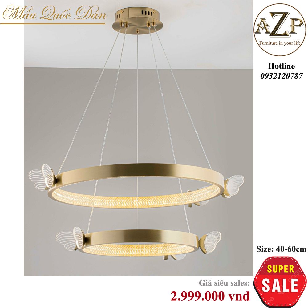 Đèn Thả Trần Trang Trí Hiện Đại 2 Vòng Phối Bướm Hàng Nhập Khẩu-AZP-VT12