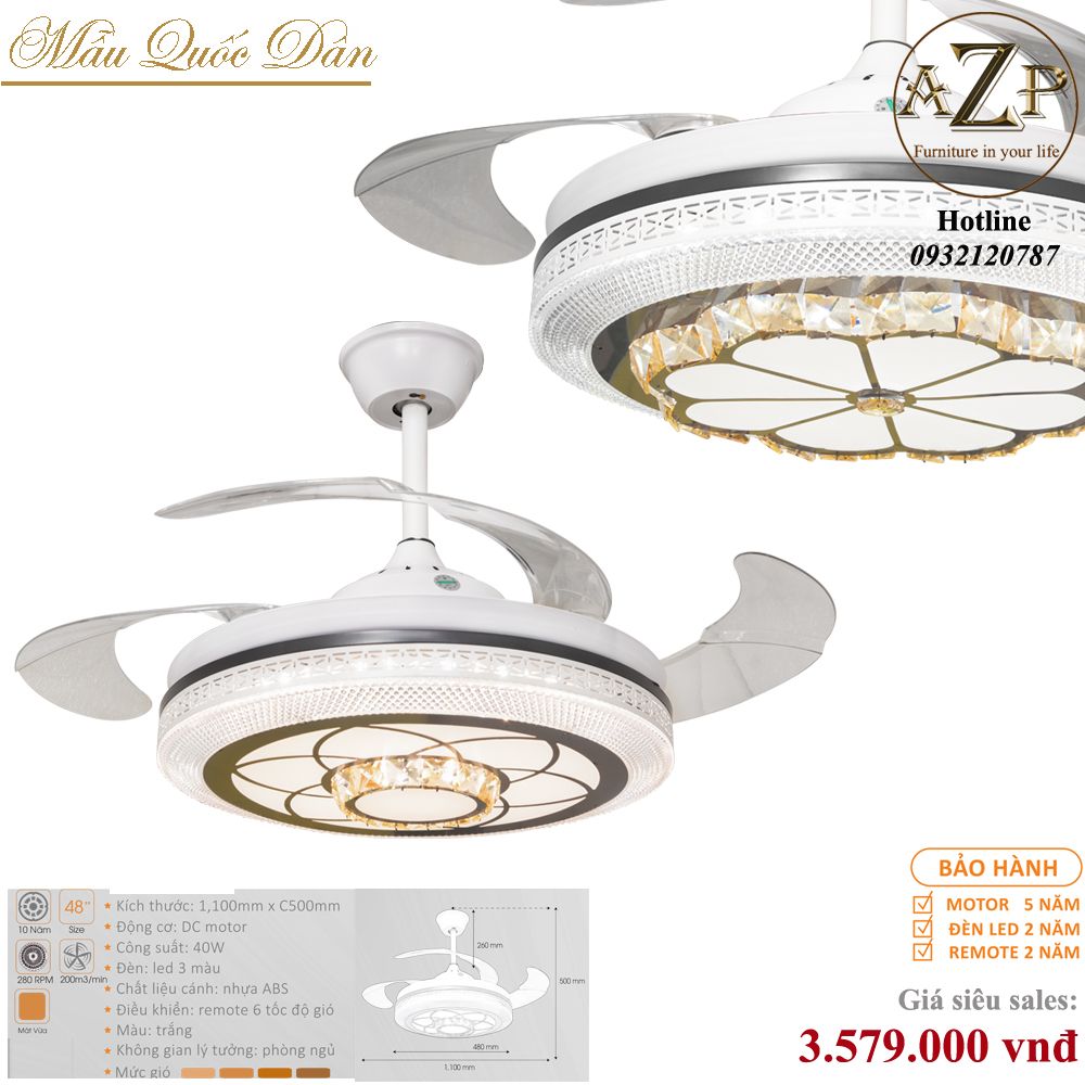 Quạt Nhóm Quốc Dân 4 Cánh Nhựa ABS - Có Đèn/ Bảo Hành 5 năm AZP-QQD100 46
