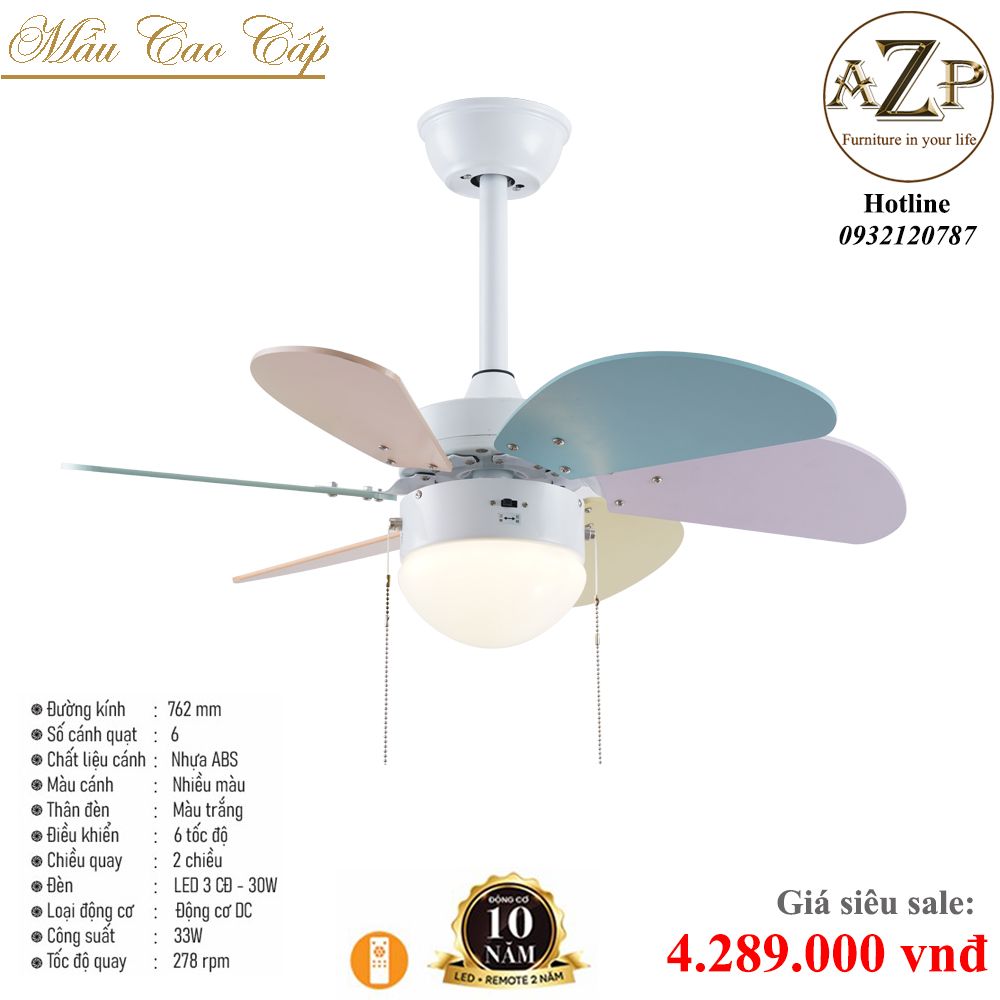 Quạt Nhóm Trung Lưu 6 Cánh Nhựa ABS  -  Có Đèn/ Bảo Hành 10 năm AZP-QTL26