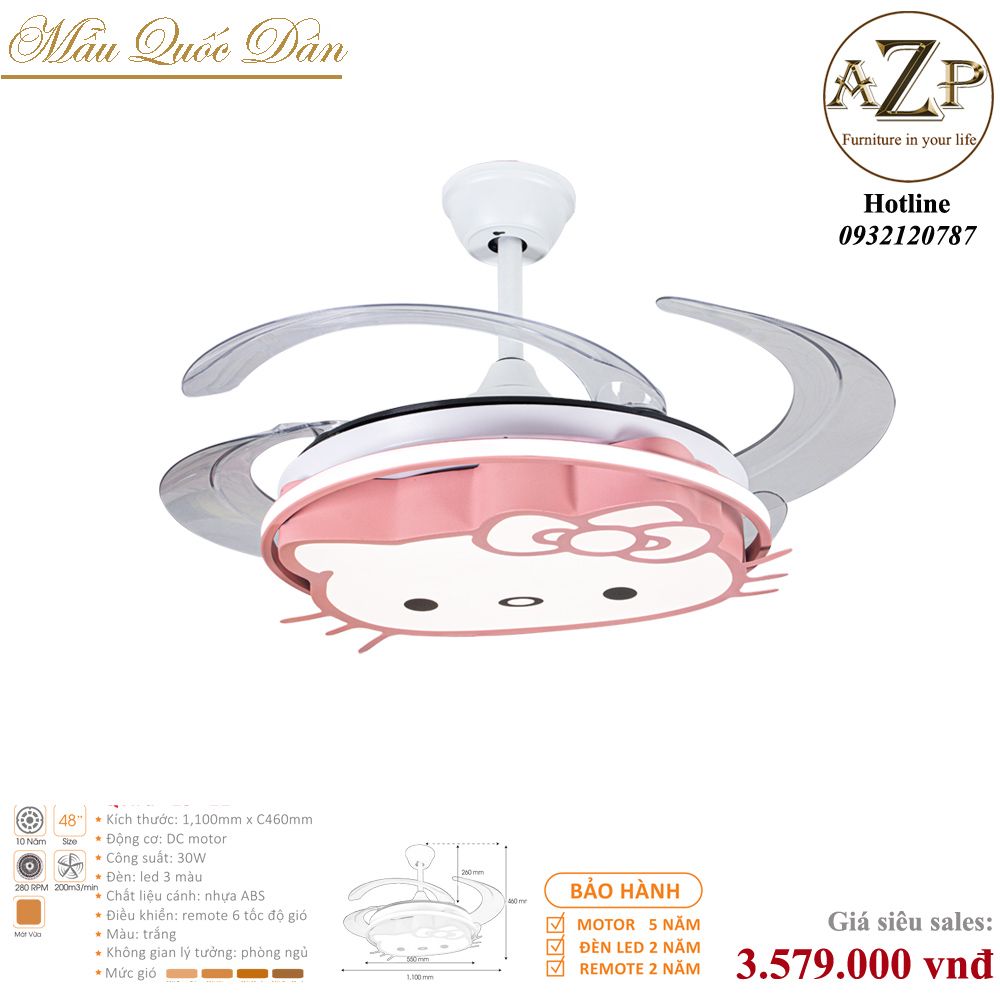 Quạt Nhóm Quốc Dân 4 Cánh Nhựa ABS - Có Đèn/ Bảo Hành 5 năm AZP-QQD100 45