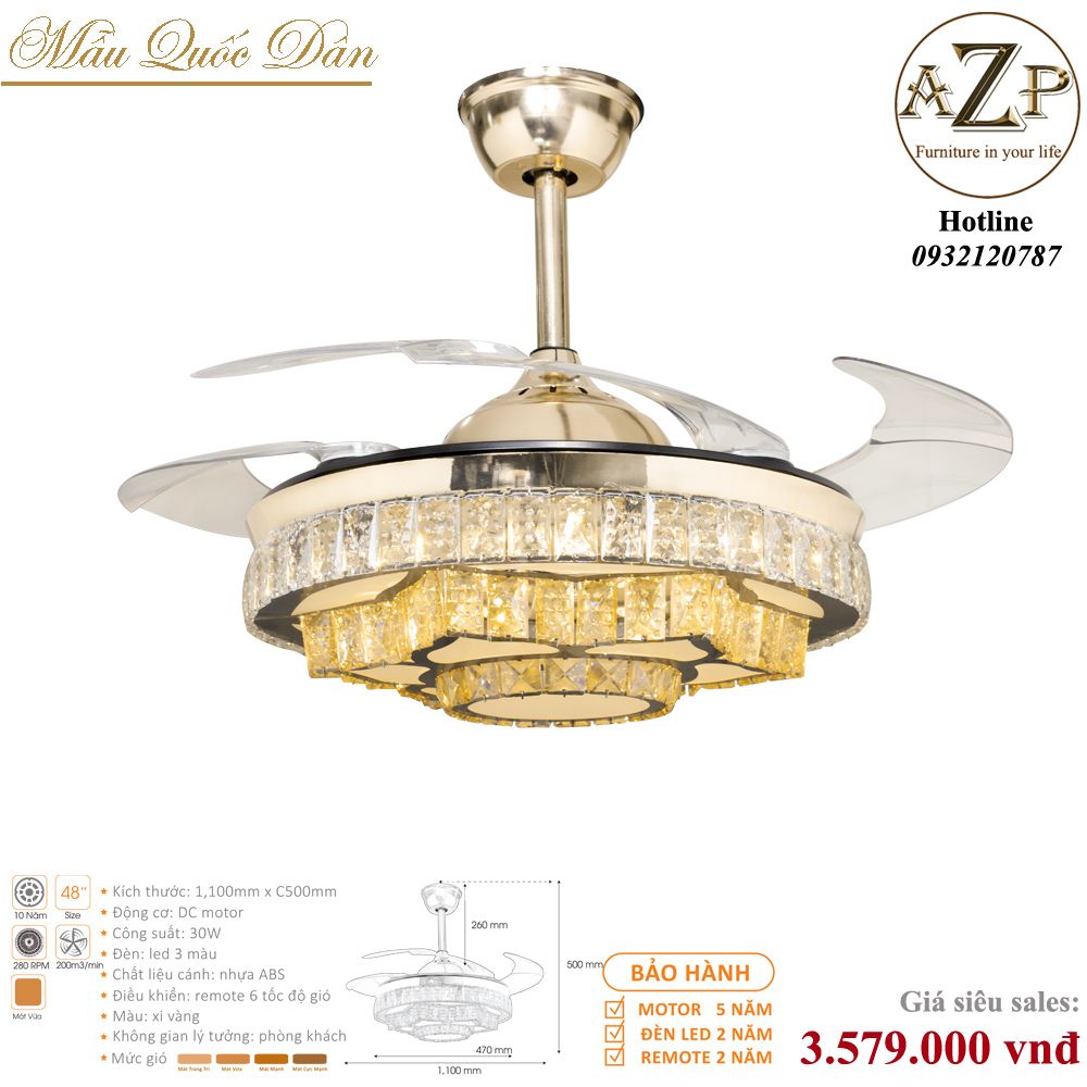 Quạt Nhóm Quốc Dân 4 Cánh Nhựa ABS - Có Đèn/ Bảo Hành 5 năm AZP-QQD100 34