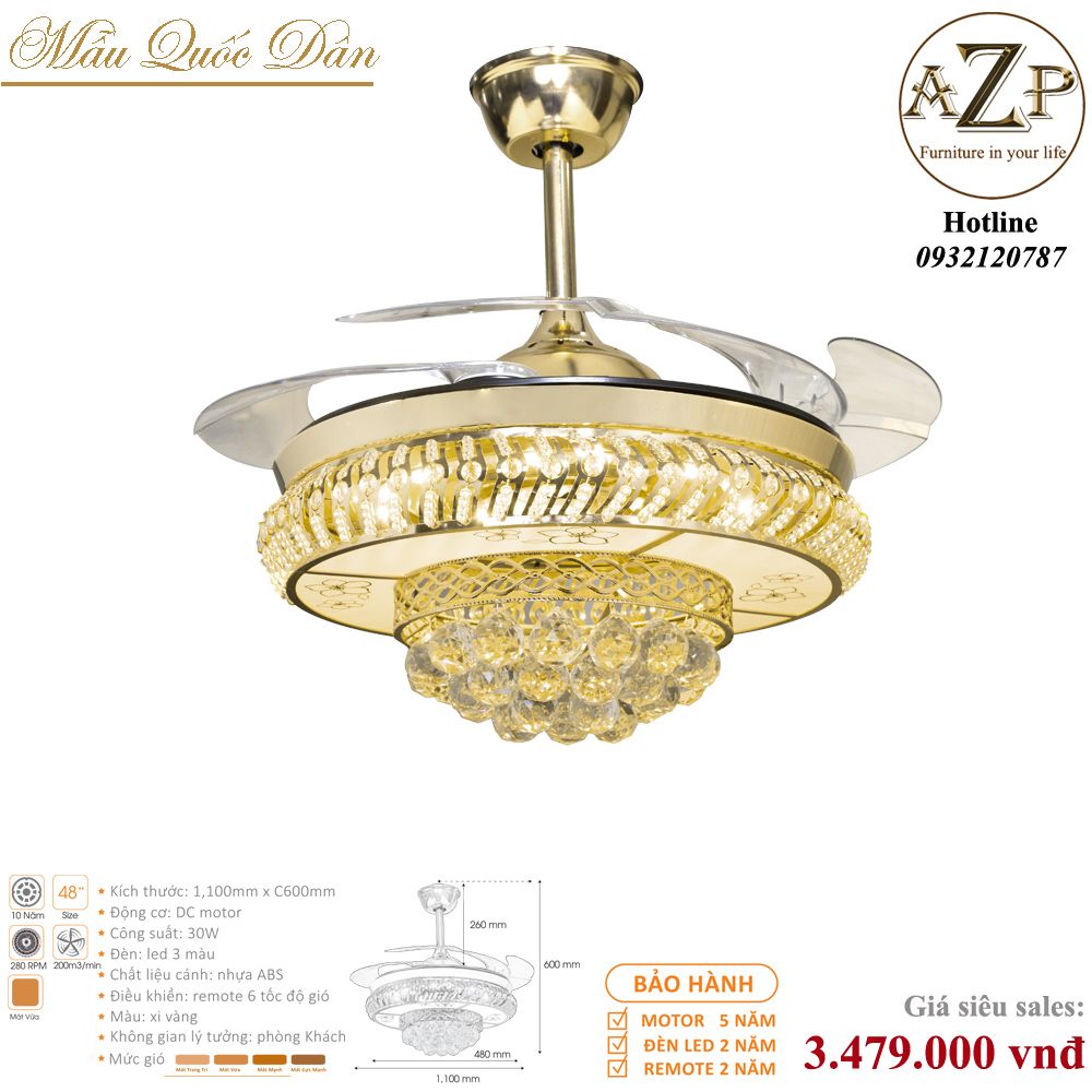 Quạt Nhóm Quốc Dân 4 Cánh Nhựa ABS - Có Đèn/ Bảo Hành 5 năm AZP-QQD100 39