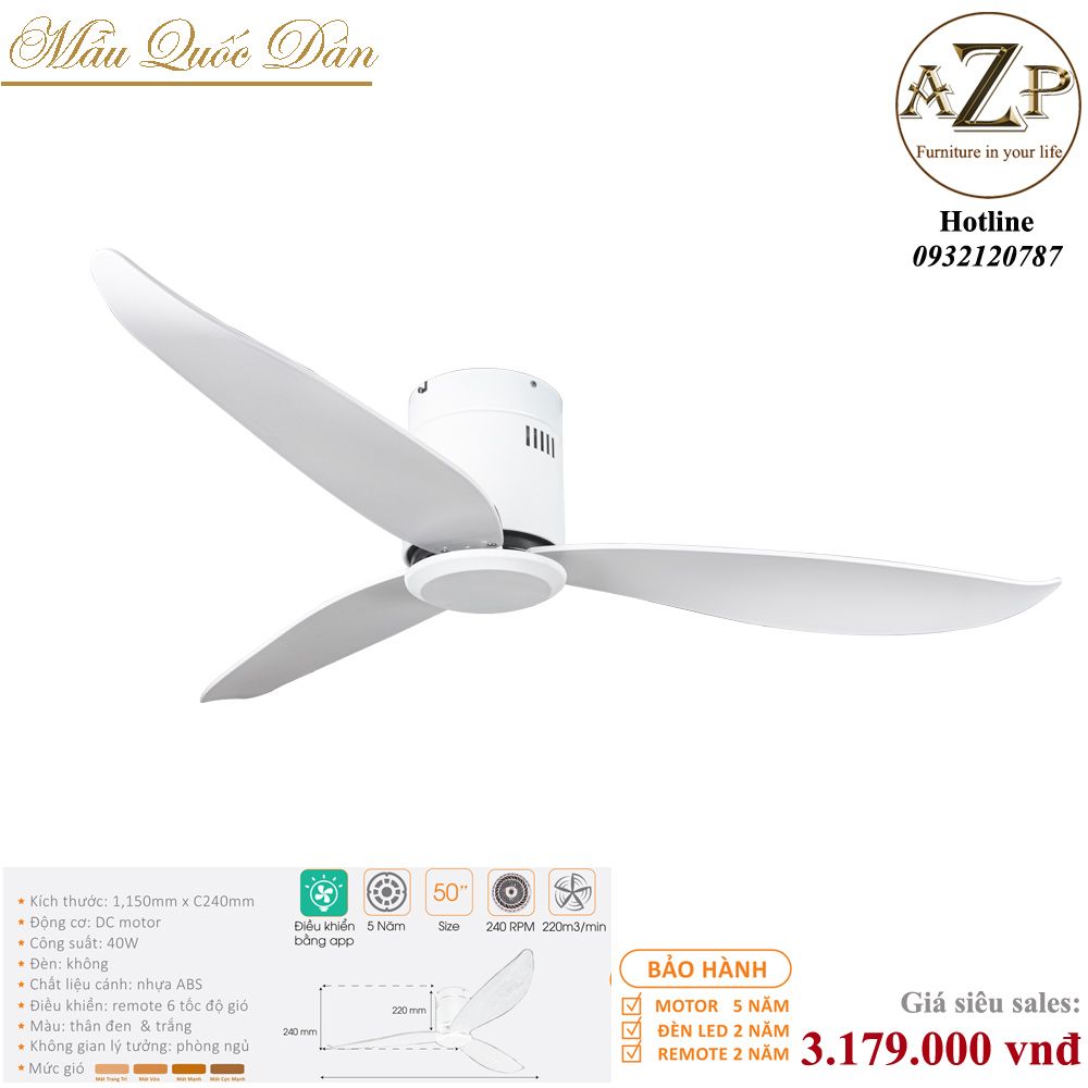 Quạt Nhóm Quốc Dân 3 Cánh Nhựa ABS - Không Đèn/ Bảo Hành 5 năm AZP-QQD100 54