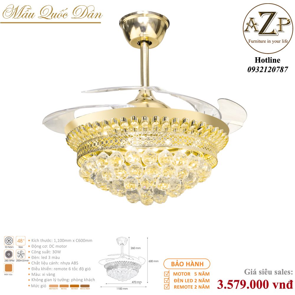 Quạt Nhóm Quốc Dân 4 Cánh Nhựa ABS - Có Đèn/ Bảo Hành 5 năm AZP-QQD100 35