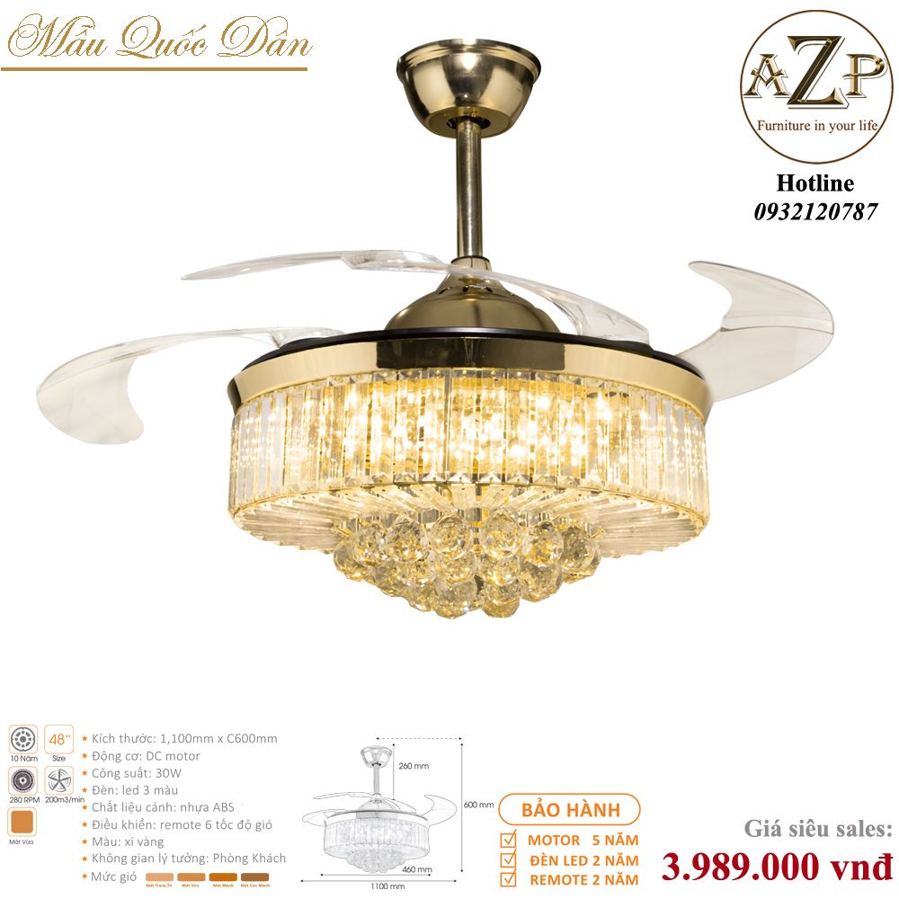 Quạt Nhóm Quốc Dân 4 Cánh Nhựa ABS - Có Đèn/ Bảo Hành 5 năm AZP-QQD100 37