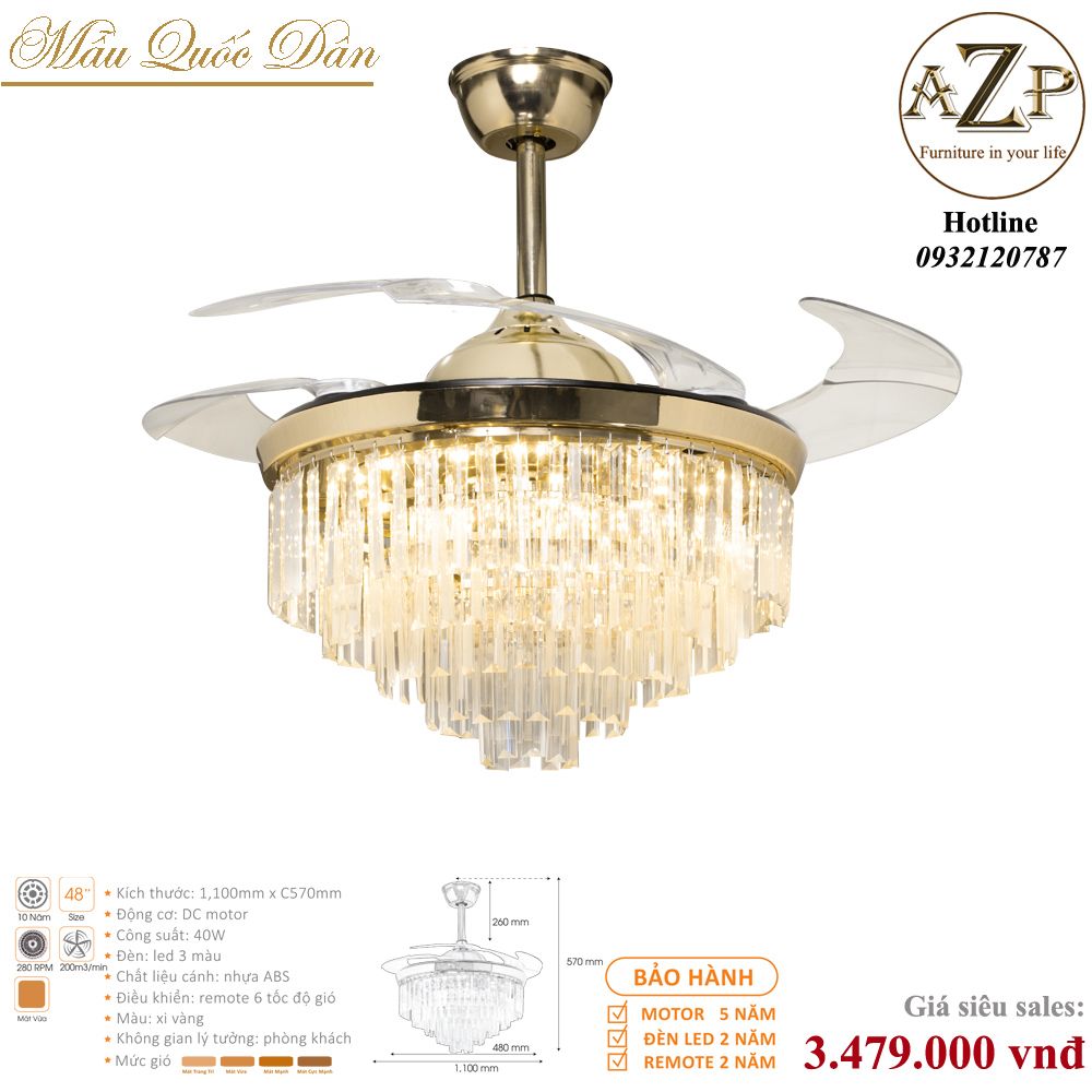 Quạt Nhóm Quốc Dân 4 Cánh Nhựa ABS - Có Đèn/ Bảo Hành 5 năm AZP-QQD100 32