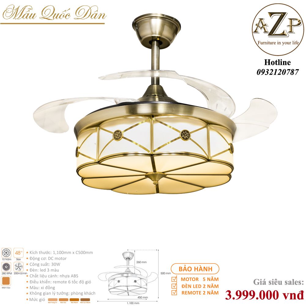 Quạt Nhóm Quốc Dân 4 Cánh Nhựa ABS - Có Đèn/ Bảo Hành 5 năm AZP-QQD100 41