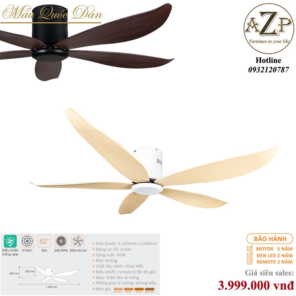 Quạt Nhóm Quốc Dân 5 Cánh Nhựa - Không Đèn/ Bảo Hành 5 năm AZP-QQD100 67
