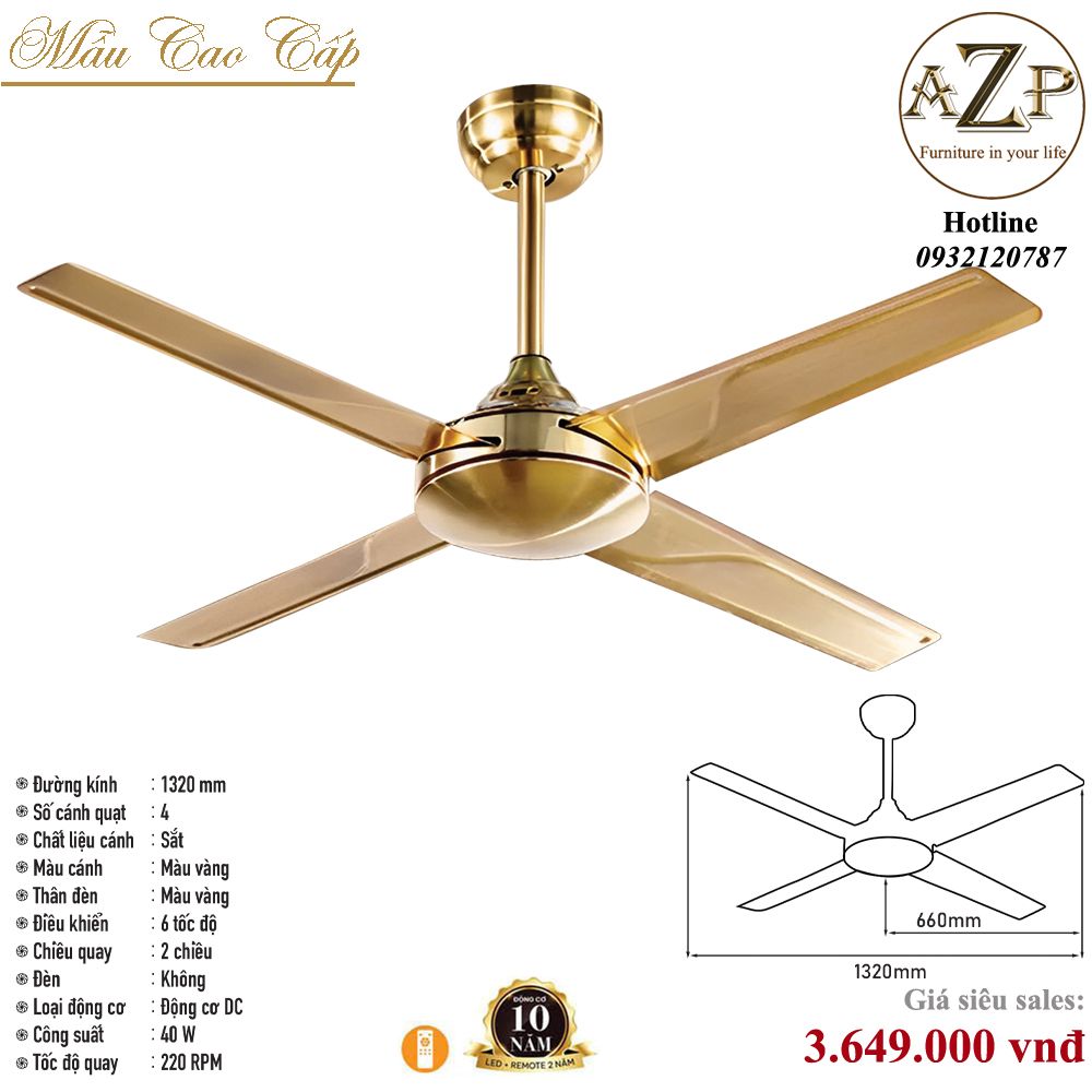 Quạt Nhóm Trung Lưu 4 Cánh Thép/ Bảo Hành 10 năm-AZP-QTL10
