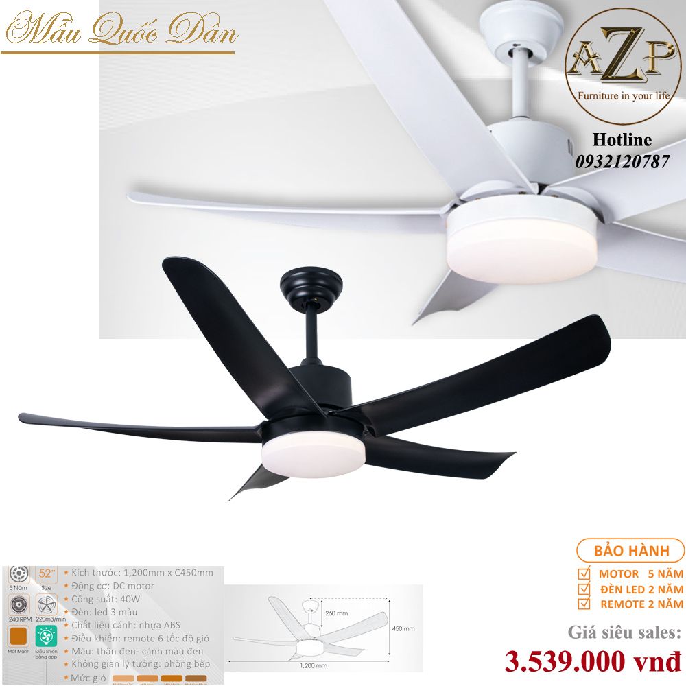 Quạt Nhóm Quốc Dân 5 Cánh Nhựa ABS - Có Đèn/ Bảo Hành 5 năm AZP-QQD100 28