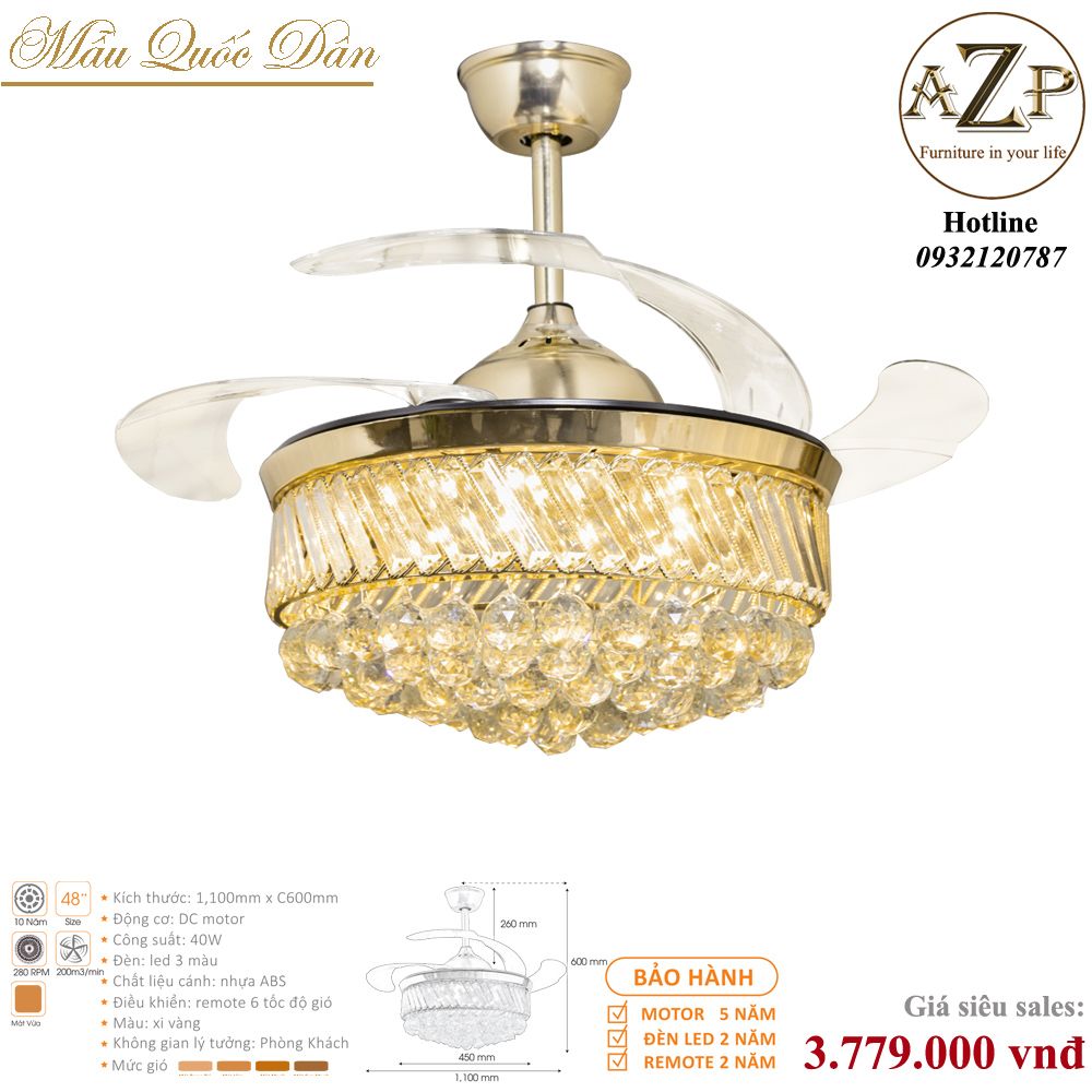 Quạt Nhóm Quốc Dân 4 Cánh Nhựa ABS - Có Đèn/ Bảo Hành 5 năm AZP-QQD100 33