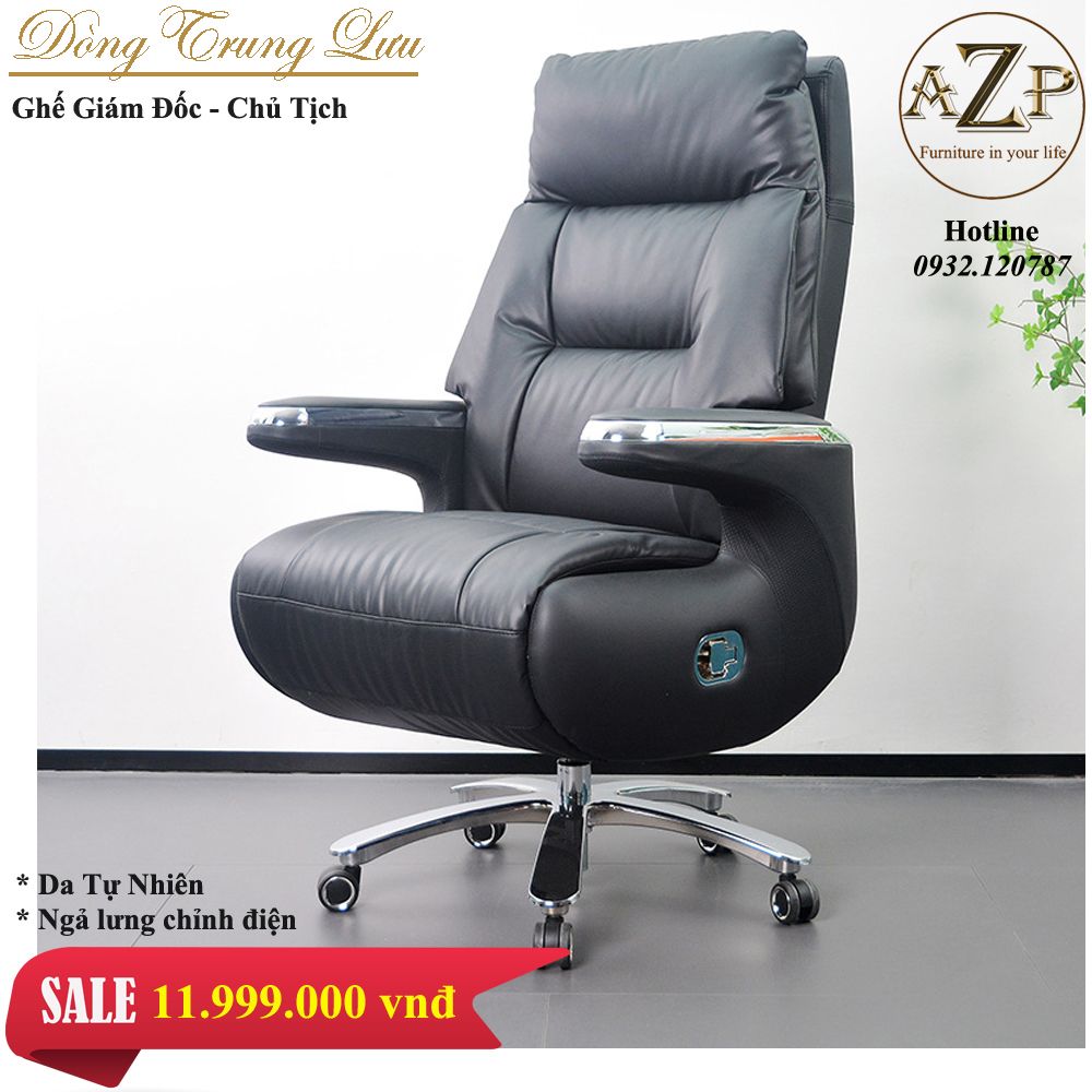 Ghế Văn Phòng AZP Dòng Phổ Thông Hàng Nhập Khẩu AZP-A2313-DEN Da Tự Nhiên Chỉnh Điện