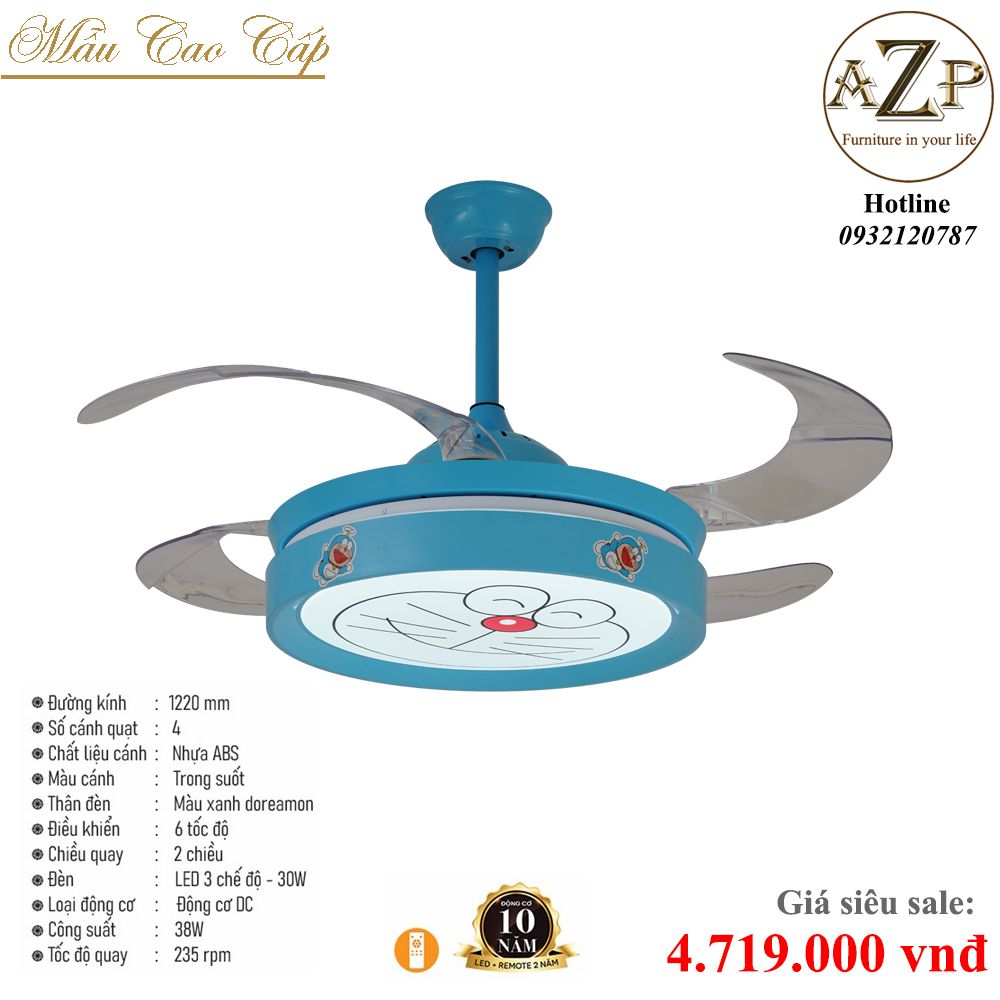 Quạt Nhóm Trung Lưu 4 Cánh Nhựa ABS - Có Đèn/ Bảo Hành 10 năm AZP-QTL70