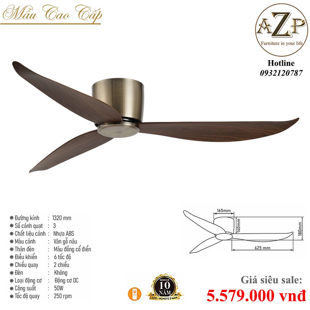 Quạt Nhóm Trung Lưu 3 Cánh  - Có Đèn/ Bảo Hành 10 năm AZP-QTL62