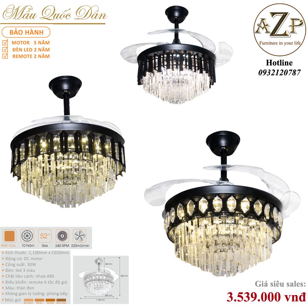 Quạt Nhóm Quốc Dân 4 Cánh Nhựa ABS - Có Đèn/ Bảo Hành 5 năm AZP-QQD100 47