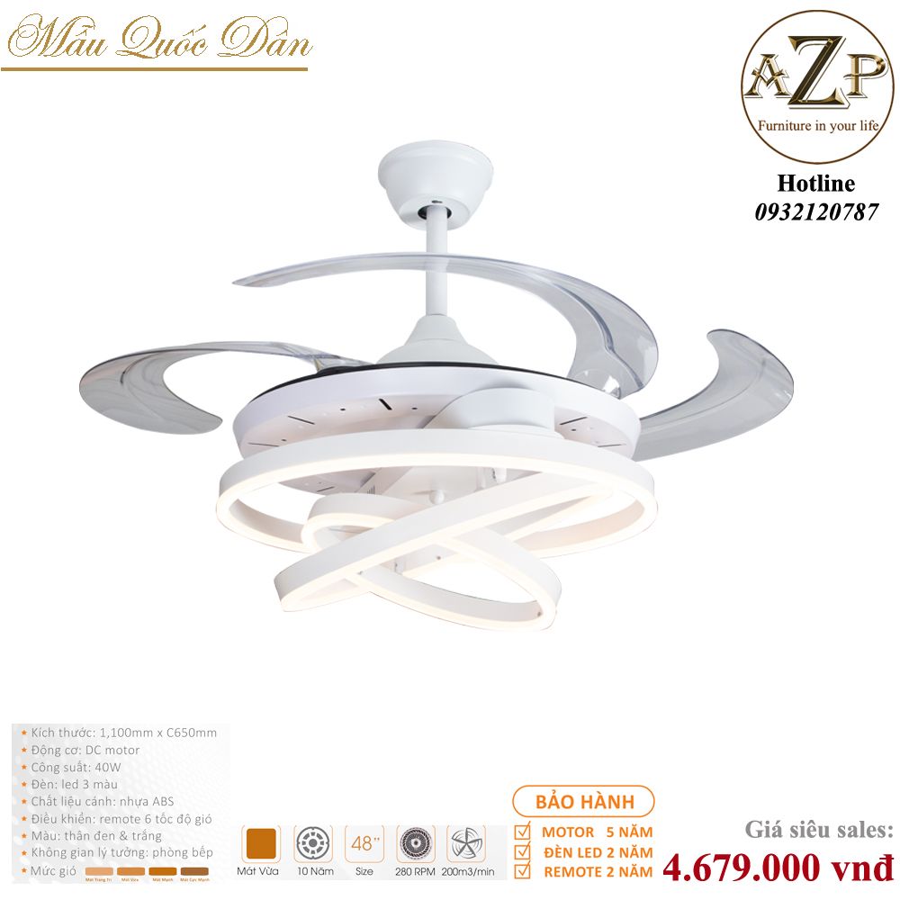 Quạt Nhóm Quốc Dân 4 Cánh Nhựa ABS - Có Đèn/ Bảo Hành 5 năm AZP-QQD100 49