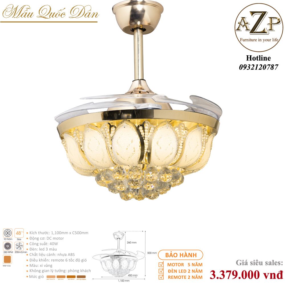 Quạt Nhóm Quốc Dân 4 Cánh Nhựa ABS - Không Đèn/ Bảo Hành 5 năm AZP-QQD100 30