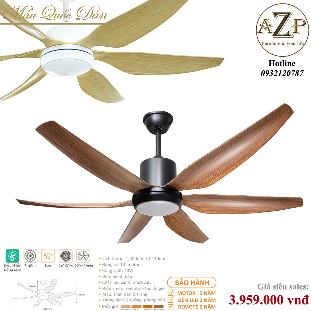 Quạt Nhóm Quốc Dân 6 Cánh Nhựa ABS - Có Đèn/ Bảo Hành 5 năm AZP-QQD100 17