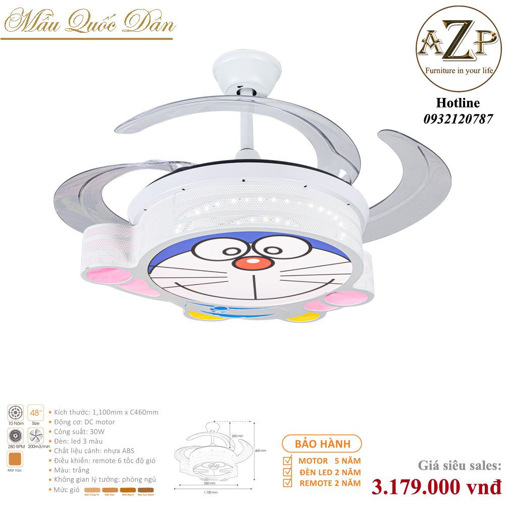 Quạt Nhóm Quốc Dân 4 Cánh Nhựa ABS - Có Đèn/ Bảo Hành 5 năm AZP-QQD100 43