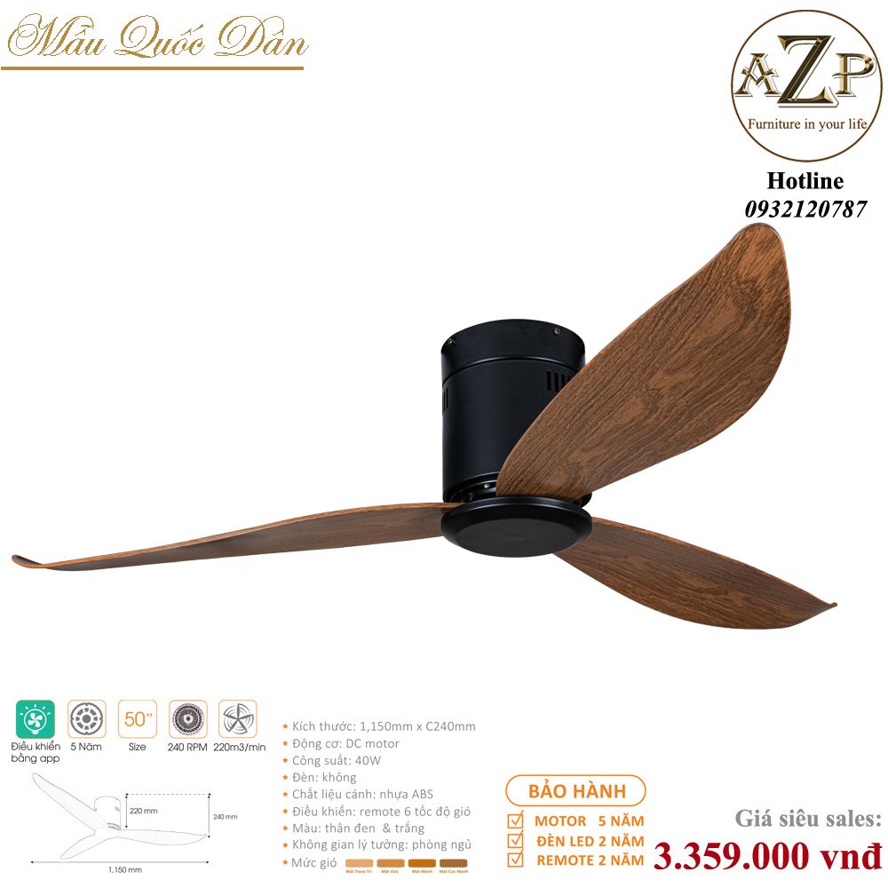 Quạt Nhóm Quốc Dân 3 Cánh Nhựa ABS - Không Đèn/ Bảo Hành 5 năm AZP-QQD100 51