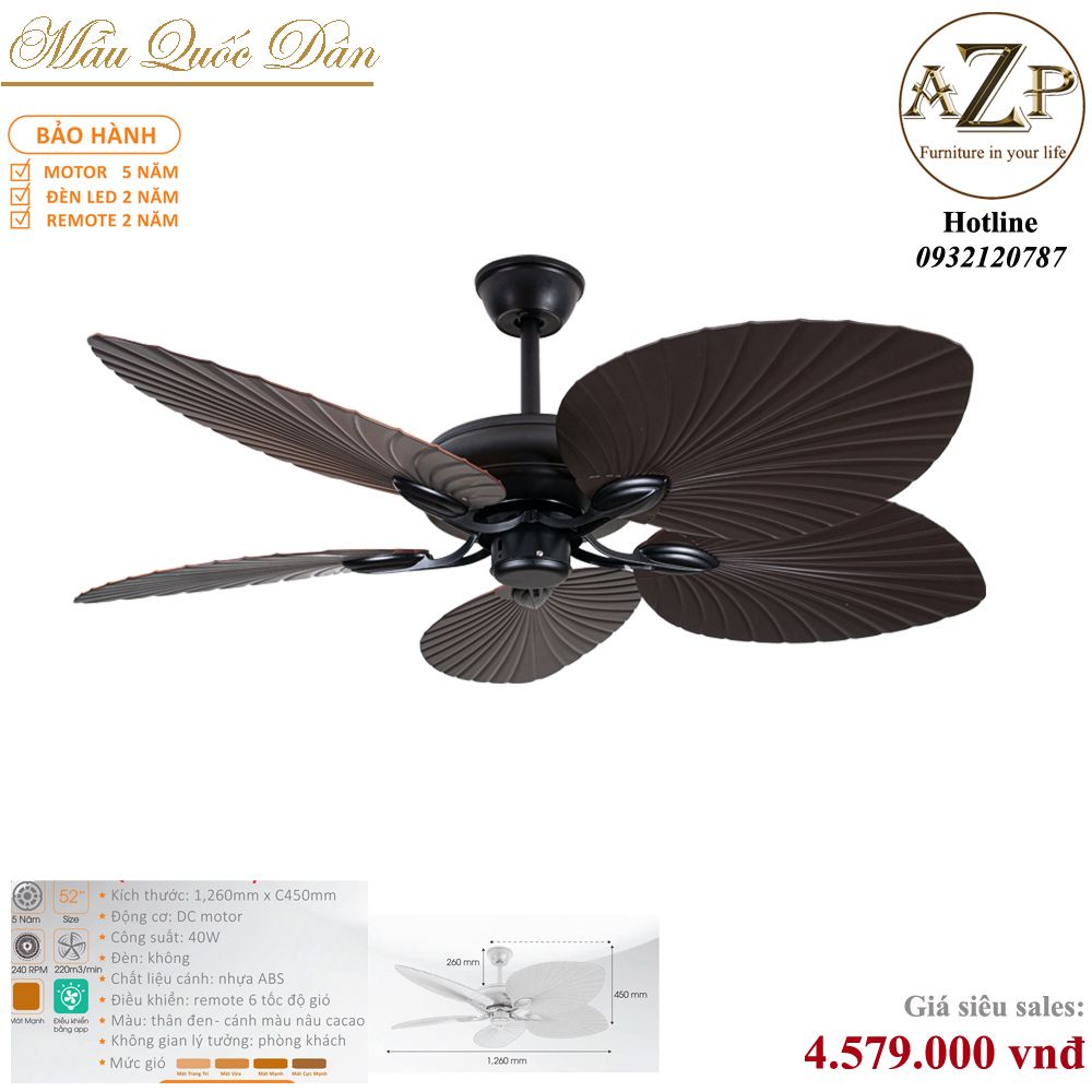 Quạt Nhóm Quốc Dân 5 Cánh Nhựa ABS - Không Đèn/ Bảo Hành 5 năm AZP-QQD100 1