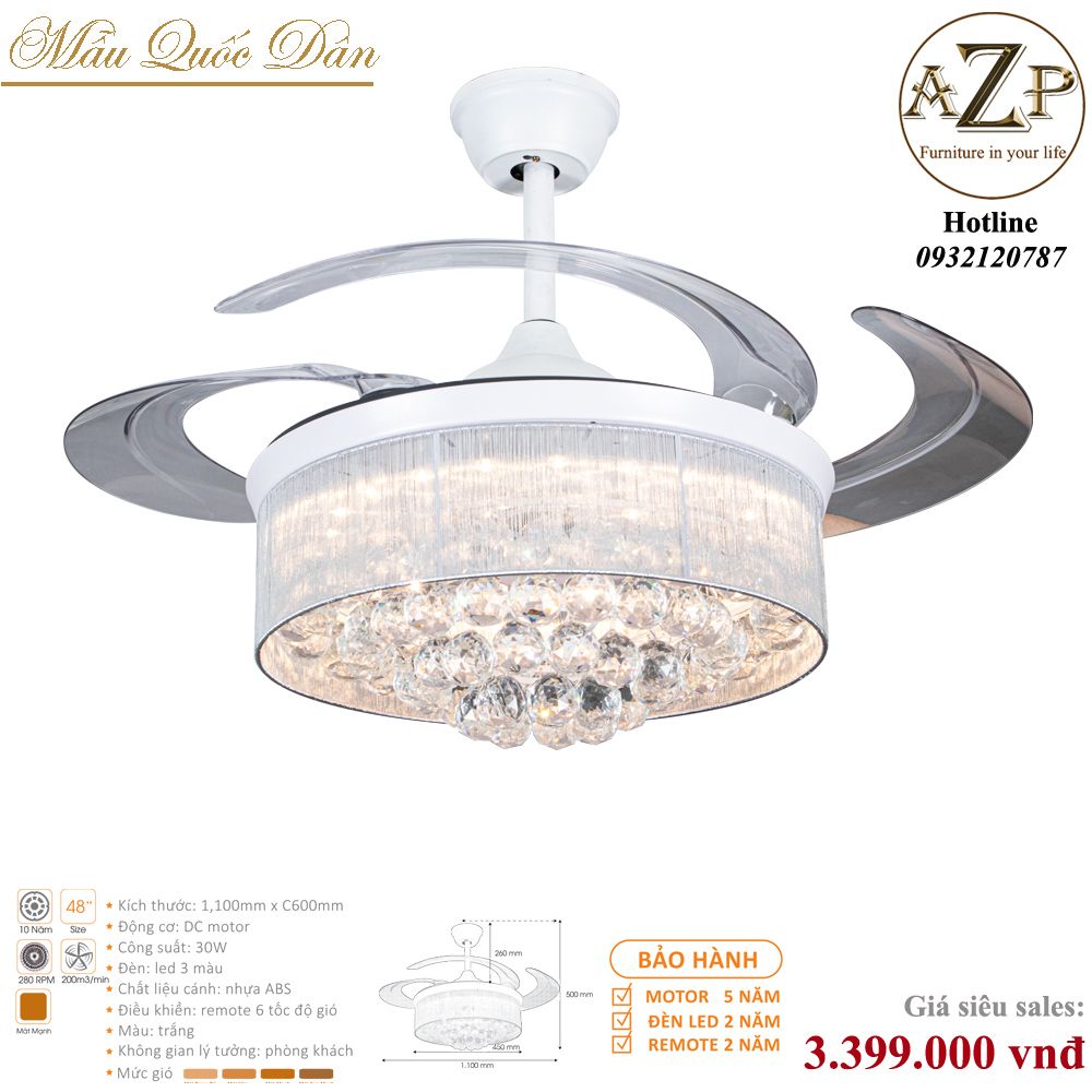 Quạt Nhóm Quốc Dân 4 Cánh Nhựa ABS - Có Đèn/ Bảo Hành 5 năm AZP-QQD100 44