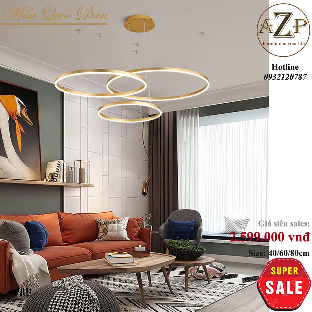 Đèn Thả Trần Trang Trí Hiện Đại 3 Vòng Tròn Nhập Khẩu-AZP-VT27