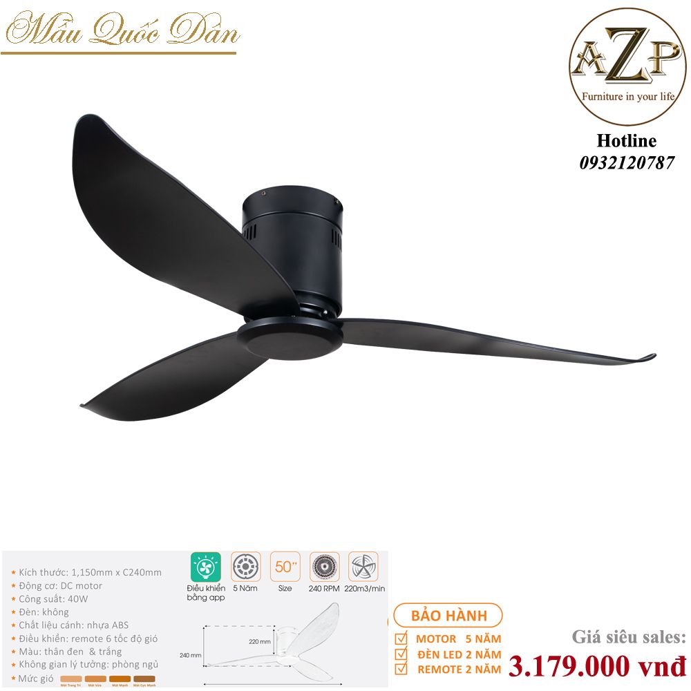 Quạt Nhóm Quốc Dân 3 Cánh Nhựa ABS - Không Đèn/ Bảo Hành 5 năm AZP-QQD100 53