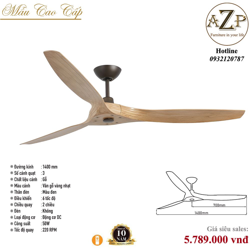 Quạt Nhóm Trung Lưu 3 cánh Gỗ / Bảo Hành 10 năm-AZP-QTL2