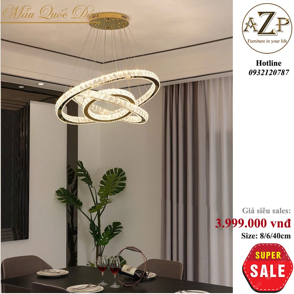 Đèn Thả Trần Trang Trí Hiện Đại 3 Vòng Tròn Pha Lê Nhập Khẩu-AZP-VT26