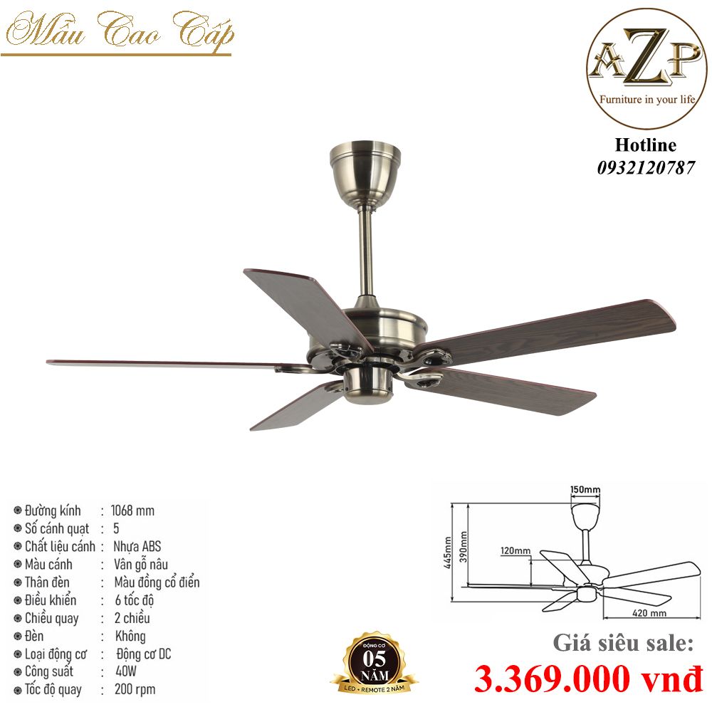 Quạt Nhóm Trung Lưu 5 Cánh Nhựa ABS - Không Đèn/ Bảo Hành 10 năm AZP-QTL37