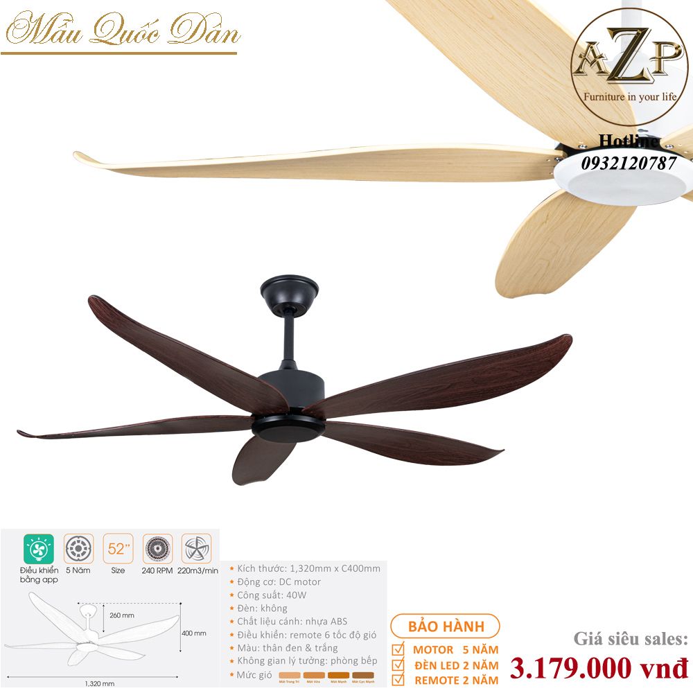 Quạt Nhóm Quốc Dân 5 Cánh Nhựa ABS - Không Đèn/ Bảo Hành 5 năm AZP-QQD100 26