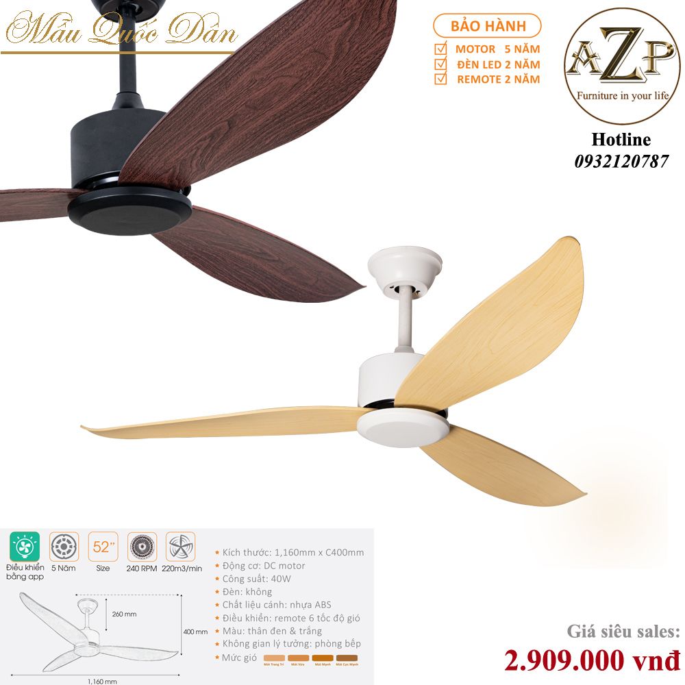 Quạt Nhóm Quốc Dân 3 Cánh Nhựa ABS - Không Đèn/ Bảo Hành 5 năm AZP-QQD100 25