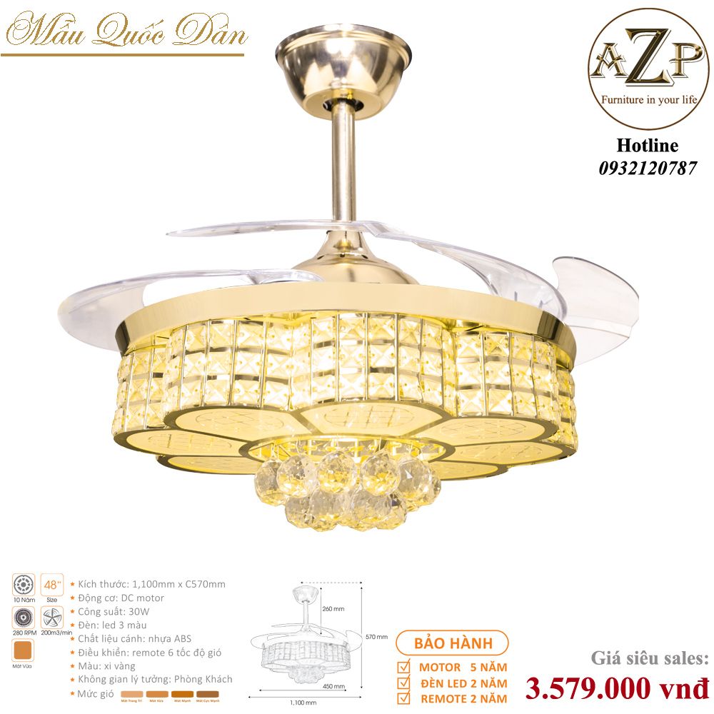 Quạt Nhóm Quốc Dân 4 Cánh Nhựa ABS - Có Đèn/ Bảo Hành 5 năm AZP-QQD100 36