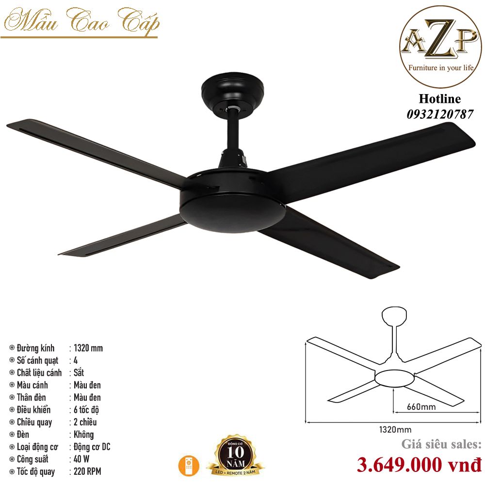Quạt Nhóm Trung Lưu 4 Cánh Sắt / Bảo Hành 10 năm-AZP-QTL9