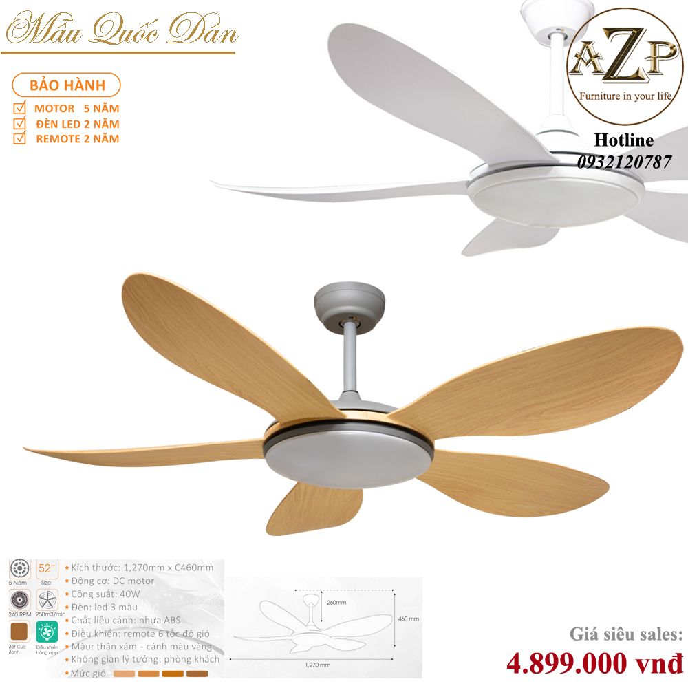 Quạt Nhóm Quốc Dân 5 Cánh Nhựa ABS - Không Đèn/ Bảo Hành 5 năm AZP-QQD100 7