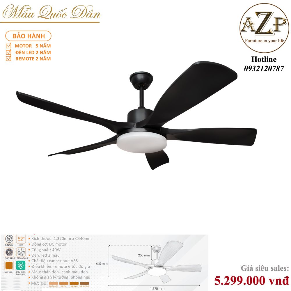 Quạt Nhóm Quốc Dân 5 Cánh Nhựa ABS - Có Đèn/ Bảo Hành 5 năm AZP-QQD100 21