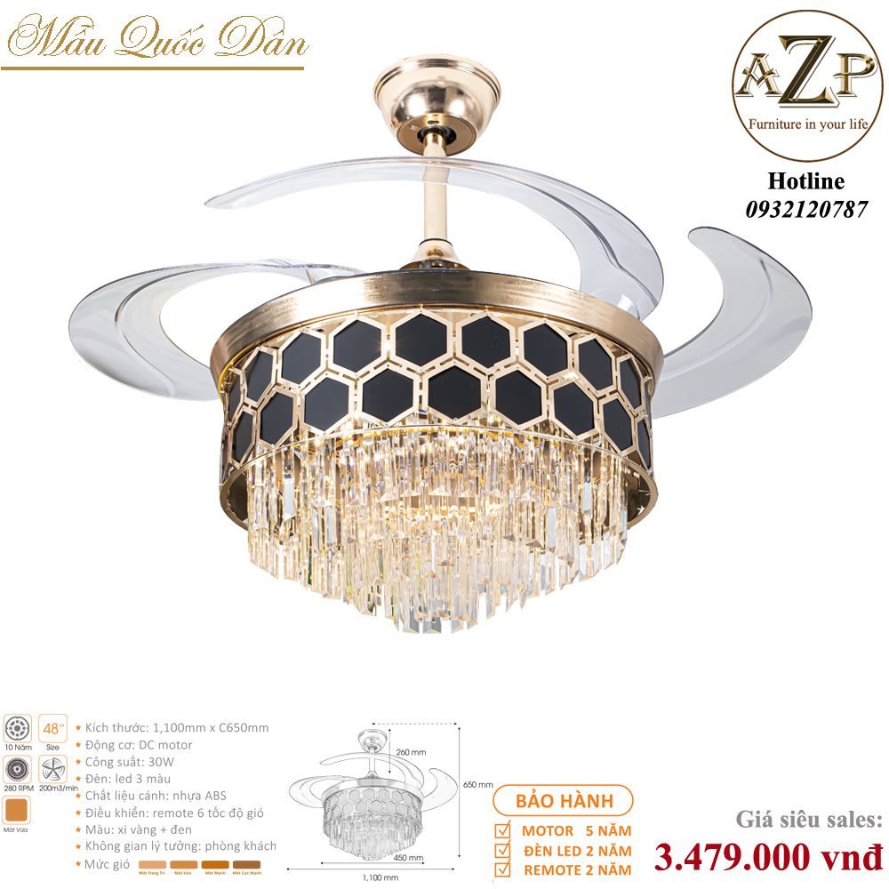 Quạt Nhóm Quốc Dân 4 Cánh Nhựa ABS - Có Đèn/ Bảo Hành 5 năm AZP-QQD100 38