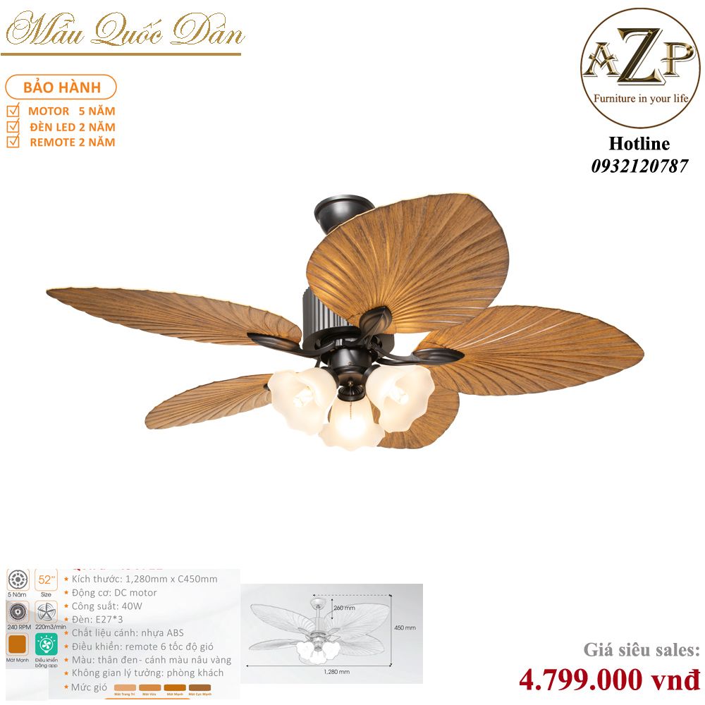 Quạt Nhóm Quốc Dân 5 Cánh Nhựa ABS - Có Đèn/ Bảo Hành 5 năm AZP-QQD100 4