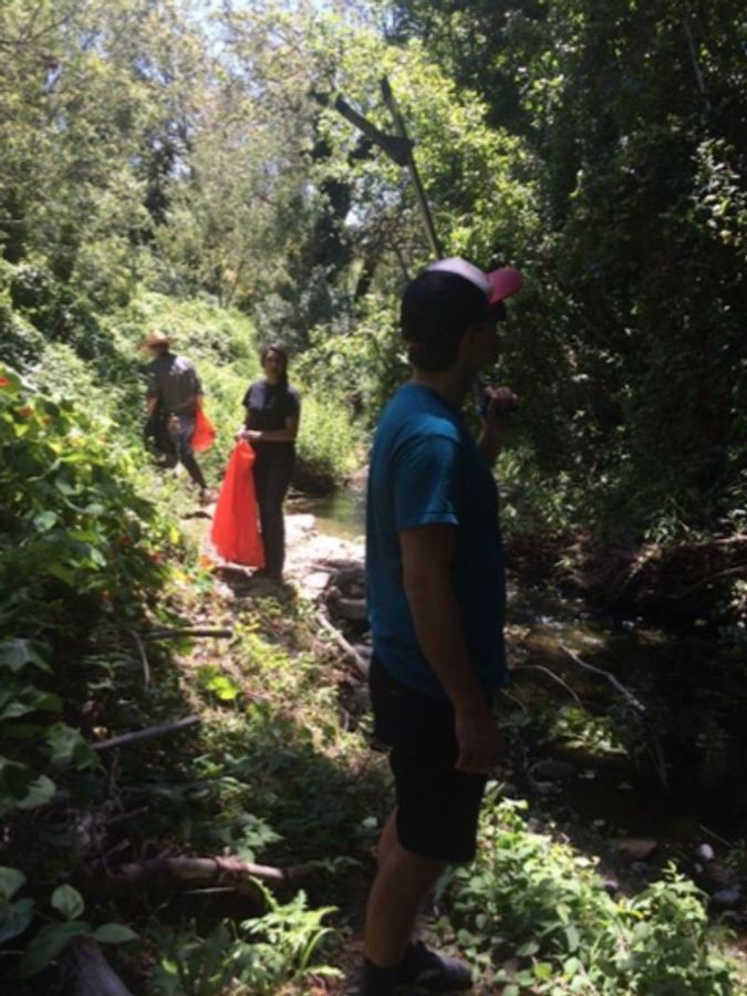 Student volunteers search local creeks for trash and debris.