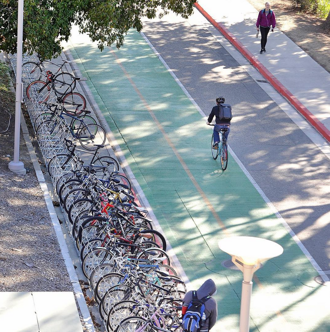 There are more than 7,000 bike rack spaces and 252 secure bike lockers available on campus.