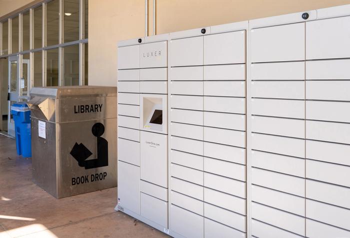 Library Lockers located outside the Dexter Building.
